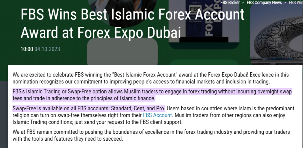 FBS Swap Free Islamic Trading