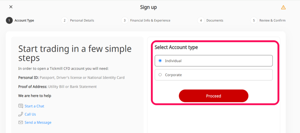 Tickmill Select an account type